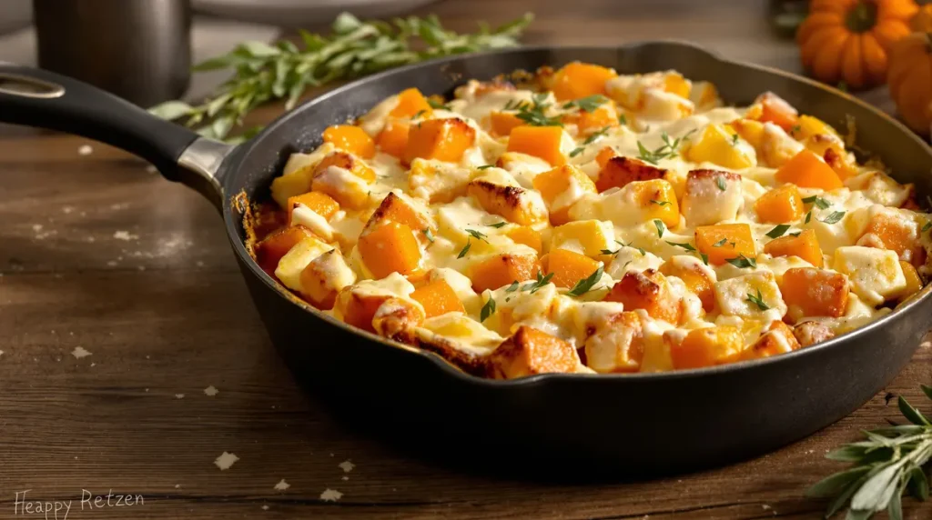 Gratin butternut au fromage frais au four : douceur fondante, herbes fraîches et crème pour réchauffer les soirs d’hiver